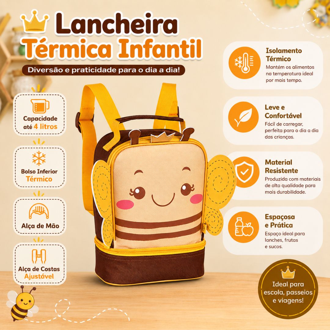 Lancheira Térmica Abelhinha Borboleta Infantil Escolar Volta as Aulas Menina Resistente Lanche - Imagem 8