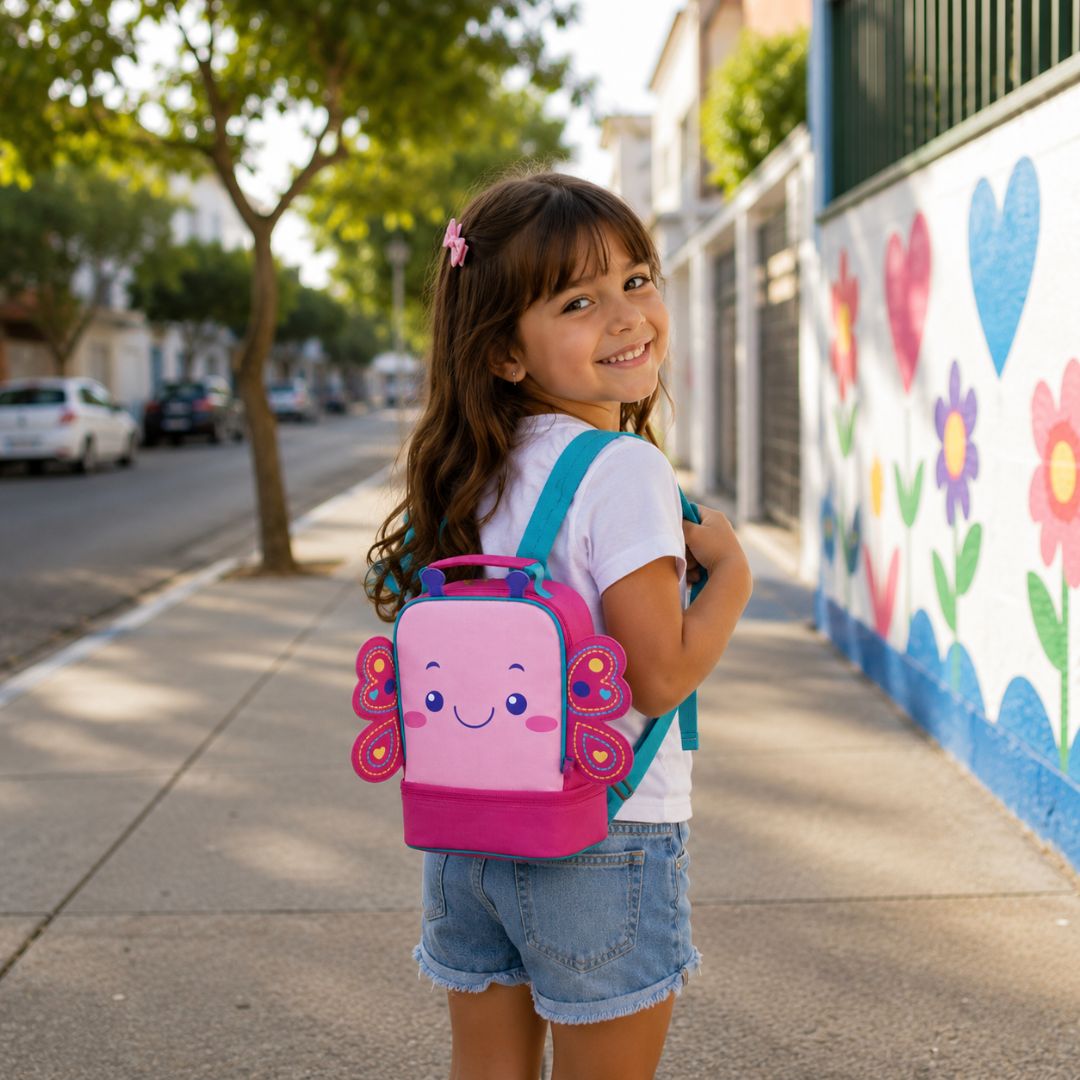 Lancheira Térmica Abelhinha Borboleta Infantil Escolar Volta as Aulas Menina Resistente Lanche - Imagem 4