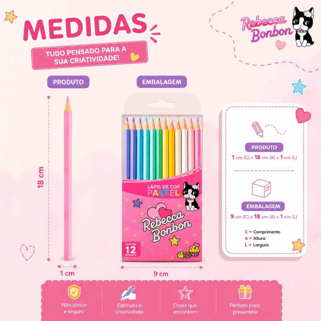 Lápis de Cor Rebecca Bonbon 12 Cores Pastel Escolar Volta Aulas Estudo Desenho Colorido Artes Pintar Colorir - Imagem 6