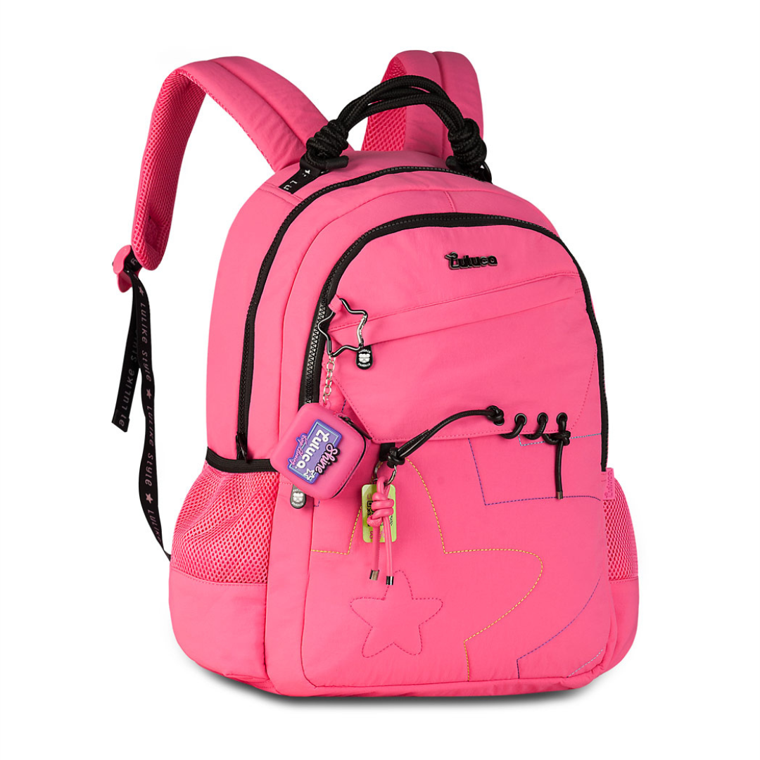 Mochila de Costas Luluca Preta Feminina Juvenil Escolar Volta as Aulas Espaçosa Resistente Youtuber - Imagem 7