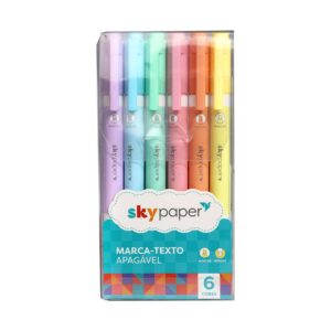 Marca Texto Apagavél 6 Cores Pastel Lilás Azul Verde Rosa Laranja Amarelo Ponta Dupla Escolar Desenho Estudo Volta Aulas