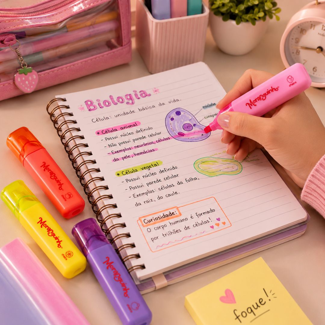Marca Texto c/ Cheirinho 4 Cores Amarelo Laranja Roxo Rosa Moranguinho Escolar Desenho Estudo Volta Aulas - Imagem 4