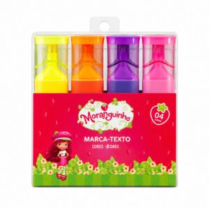 Marca Texto c/ Cheirinho 4 Cores Amarelo Laranja Roxo Rosa Moranguinho Escolar Desenho Estudo Volta Aulas