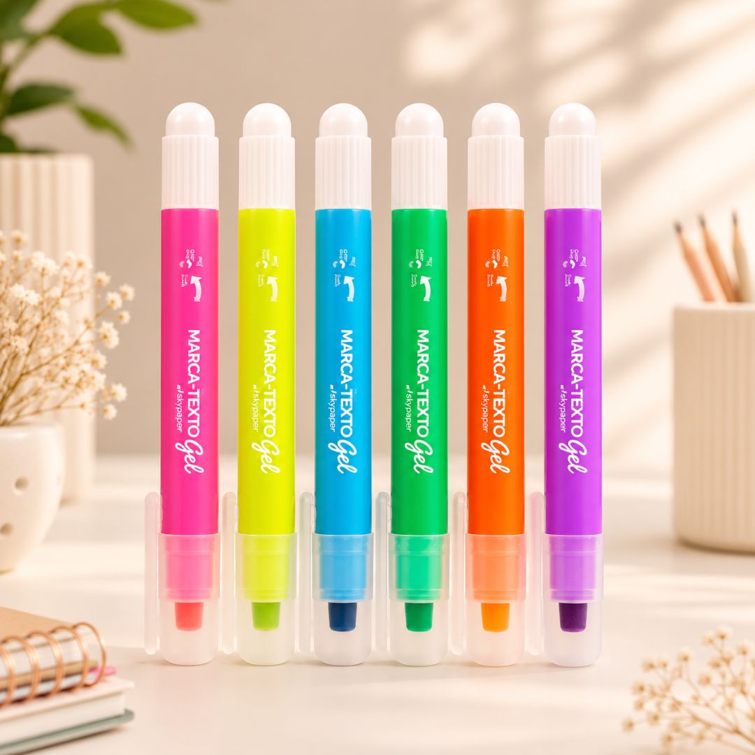 Marca Texto Gel 6 Cores Roxo Azul Verde Rosa Laranja Amarelo Escolar Desenho Estudo Volta Aulas - Imagem 5