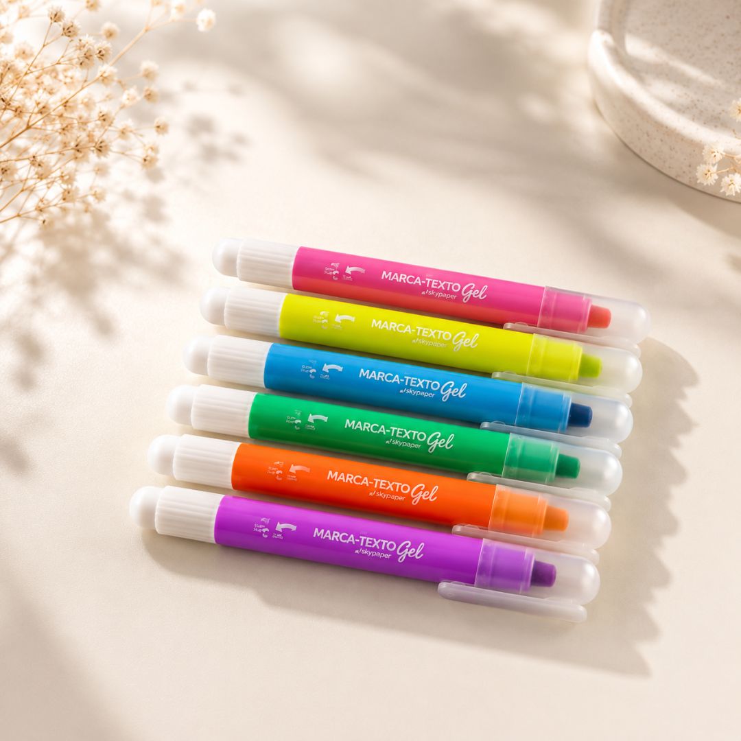 Marca Texto Gel 6 Cores Roxo Azul Verde Rosa Laranja Amarelo Escolar Desenho Estudo Volta Aulas - Imagem 4