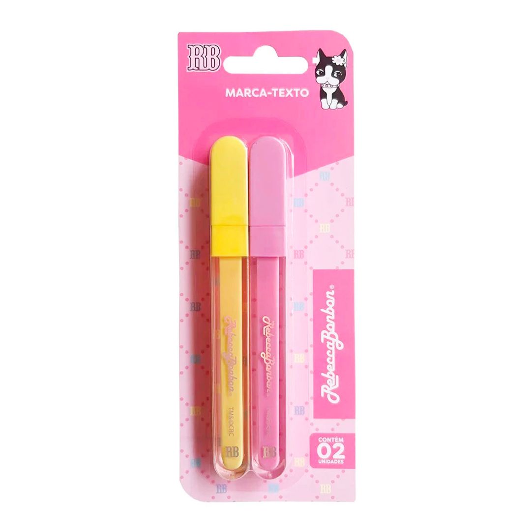 Marca Texto Rebecca Bonbon 2 Cores Pastel Rosa Amarelo Escolar Desenho Estudo Ilustração Criativo Volta Aulas Organizaçã