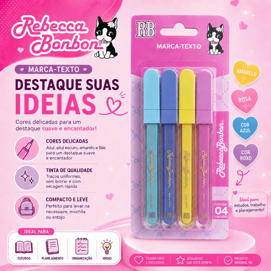 Kit Lápis de Cor Apontador 3D Cachorrinho Caneta Esferográfica Marca Texto Rebecca Bonbon Escolar Volta Aulas - Imagem 6