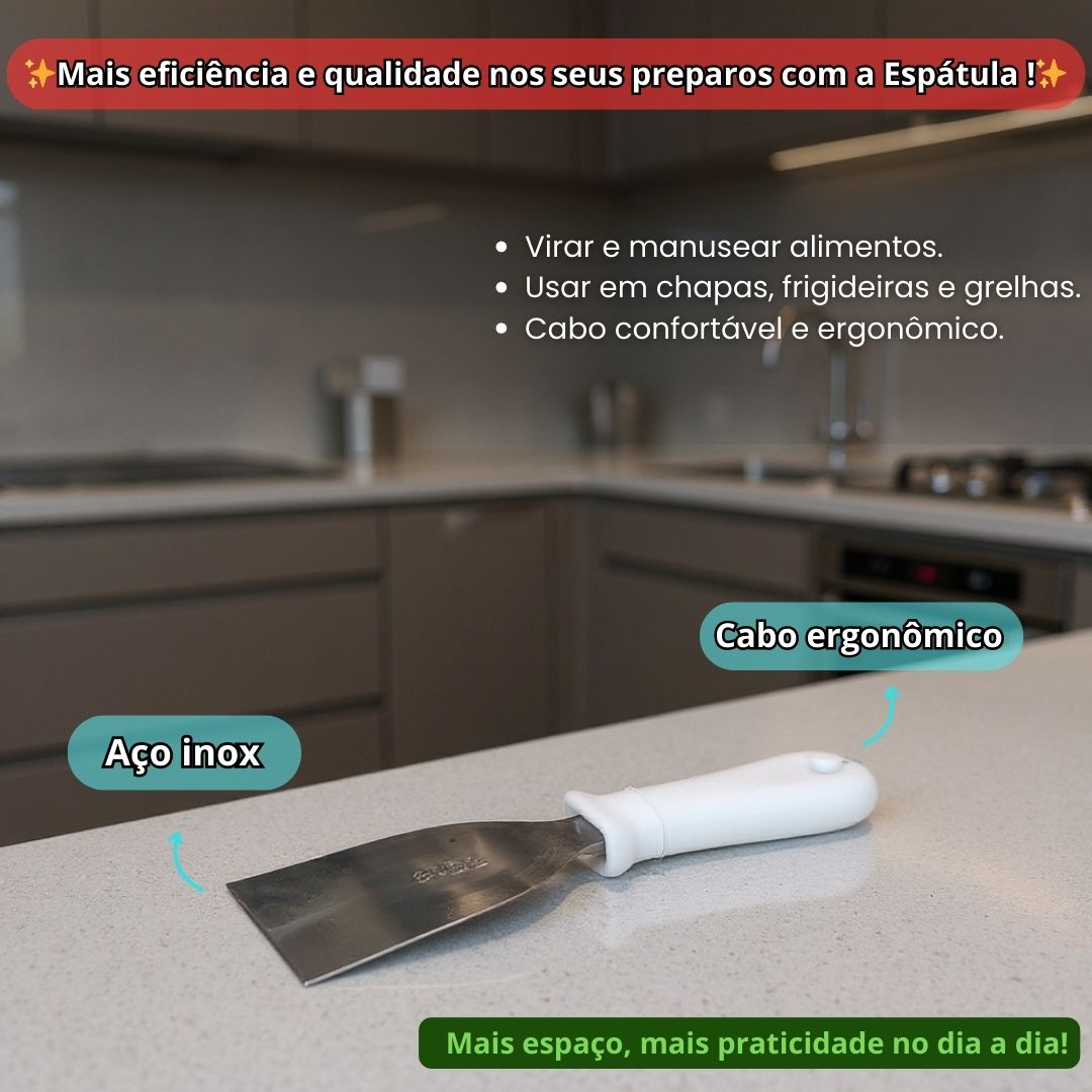 Espátula de Aço Inox 4" Profissional Resistente Grelha Chapas Frigideiras Cozinha Restaurante Elite - Imagem 2
