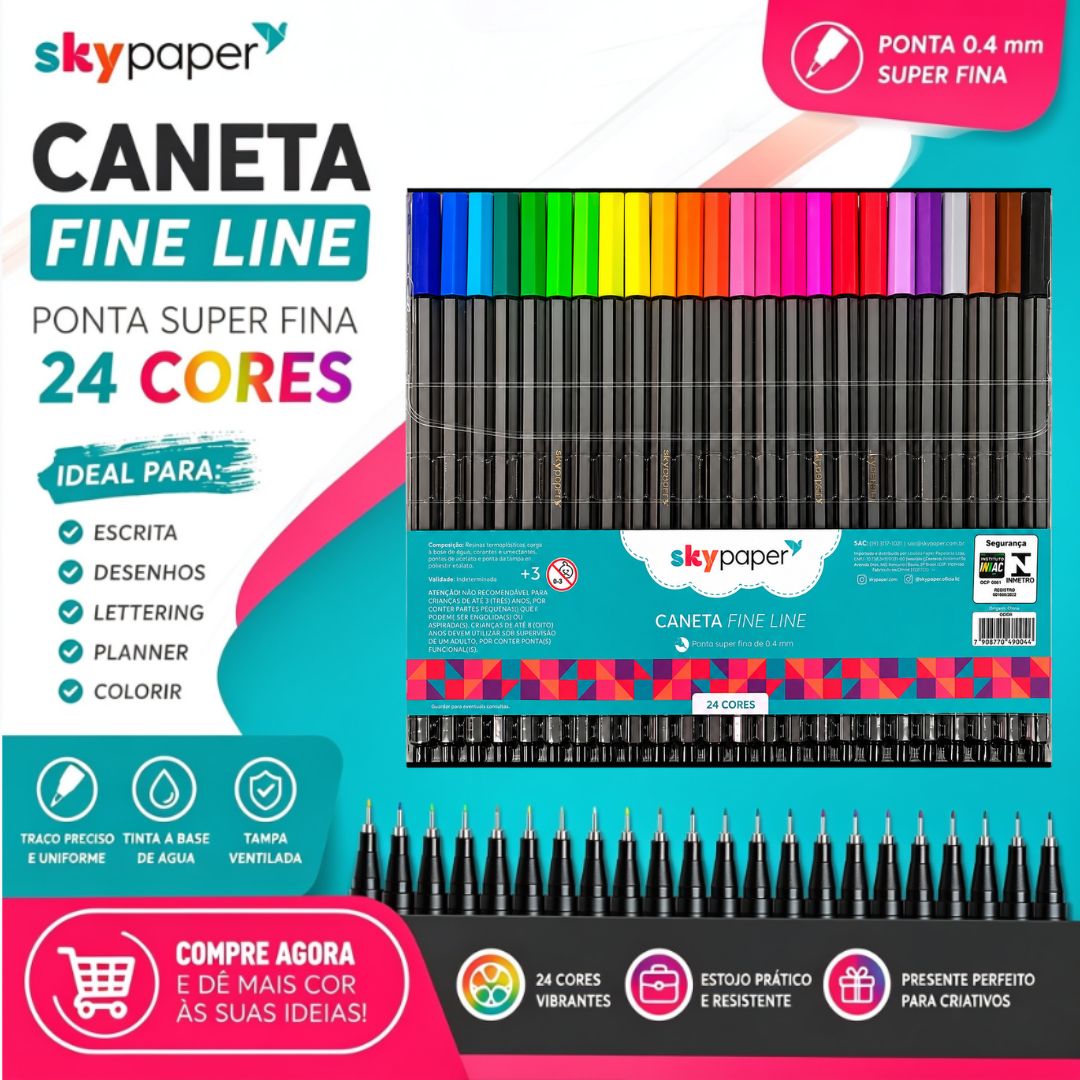 Caneta Fine Line Ponta Fina 0.4mm 24 Cores Coloridas Escolar Desenho Estudo Criativo Volta Aulas Organização Lettering - Imagem 2