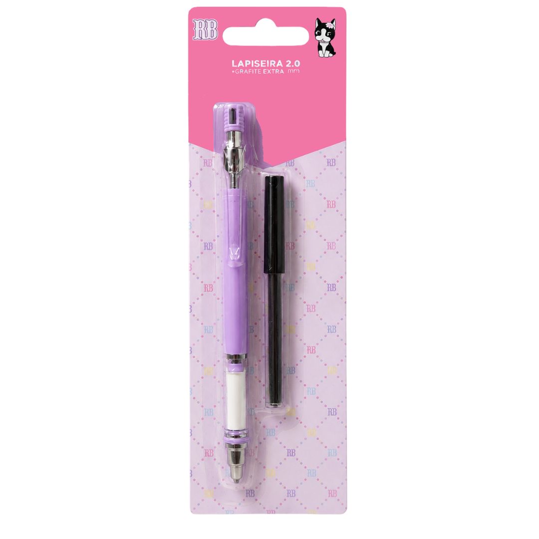 Lapiseira 2.0mm c/ Grafite Extra Rebecca Bonbon Lilás Rosa Salmão Azul Escolar Estudo Escrever Volta Aulas Apontador Emb - Imagem 2