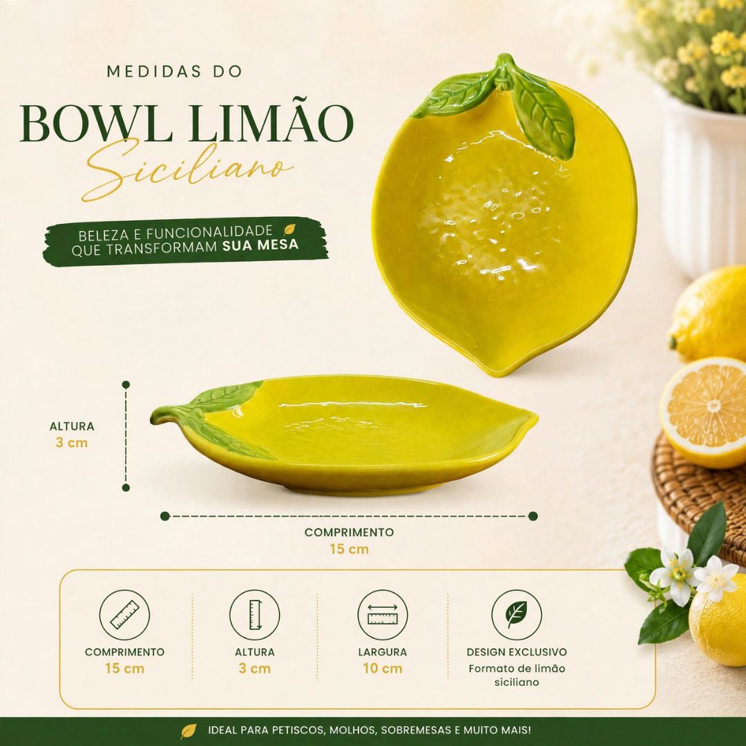 Bowl Formato Limão Siciliano De Cerâmica Amarelo 15cm Sobremesa Petiscos Cozinha Molhos Jantar Presente Amigos - Imagem 5