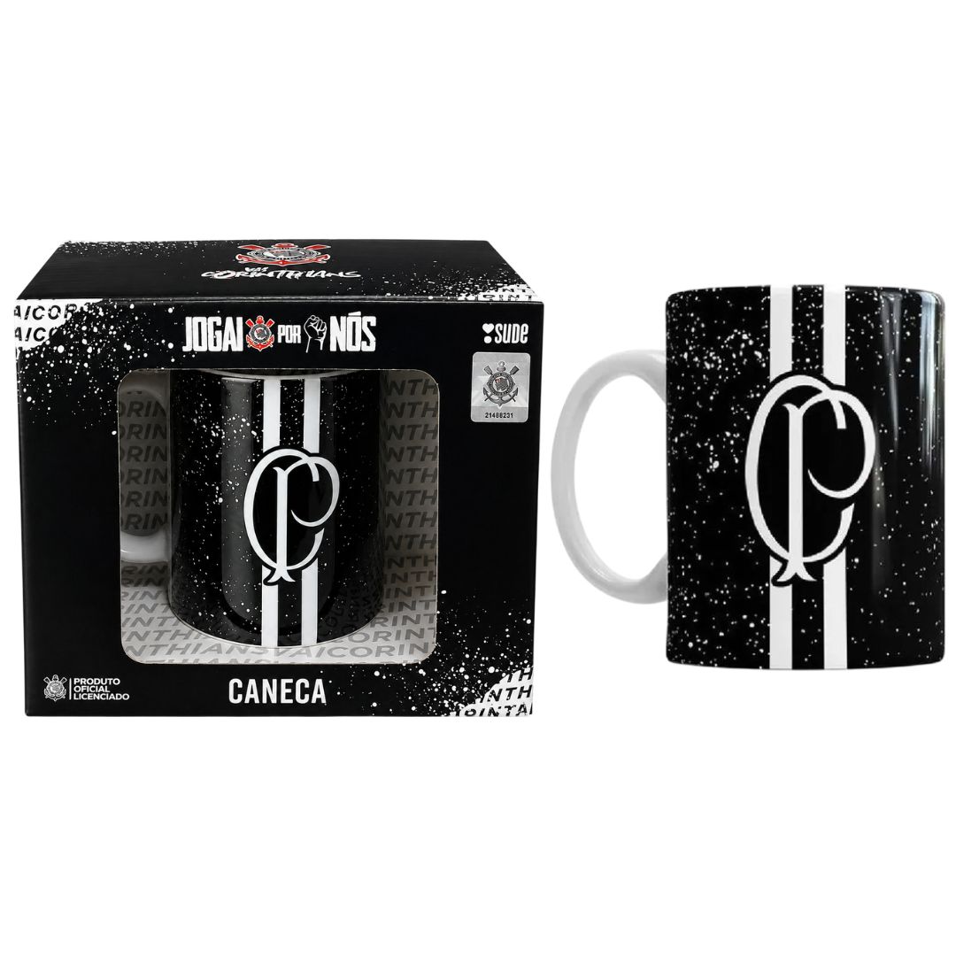 Caneca Corinthians 300ml Campeão Dos Campeões Cerâmica Timao Preto Pai Futebol Presente Oficial