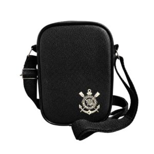 Shoulder Bag Mini Corinthians Preto Transversal Pai Amigo Presente Timão Futebol Torcedor Acessórios Pochete Bolsa