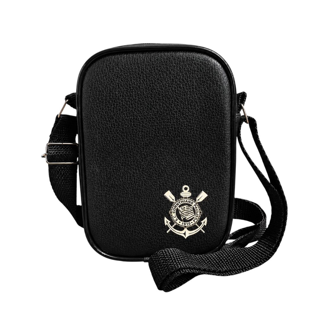 Shoulder Bag Mini Corinthians Preto Transversal Pai Amigo Presente Timão Futebol Torcedor Acessórios Pochete Bolsa