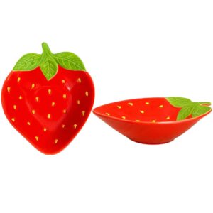 Bowl Formato Morango De Cerâmica 20cm Vermelho Sobremesa Petiscos Cozinha Molhos Jantar Presente Mesa Posta