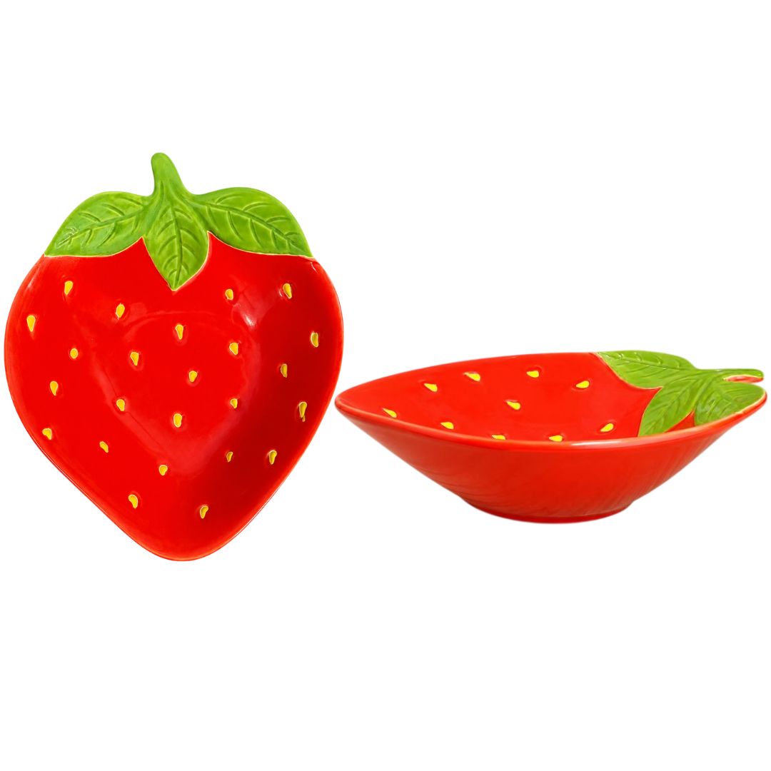 Bowl Formato Morango De Cerâmica 20cm Vermelho Sobremesa Petiscos Cozinha Molhos Jantar Presente Mesa Posta