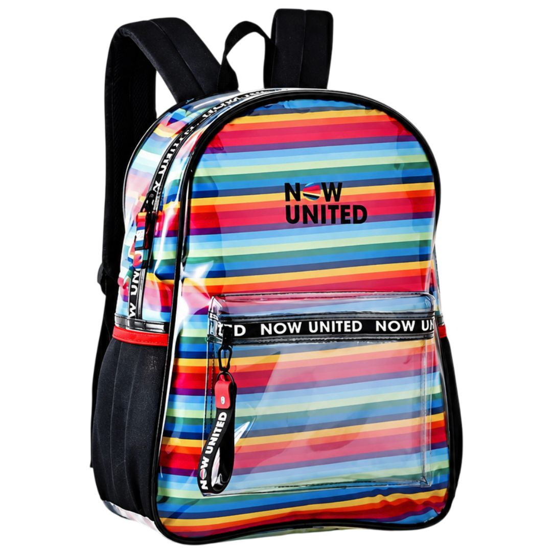 Mochila de Costas Escolar Notebook Banda Now United Arco Iris Rock Pop Transparente Now United