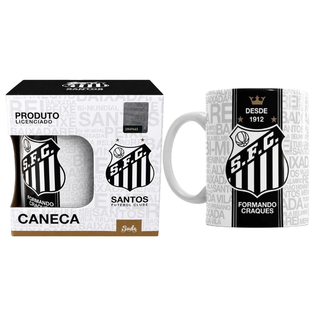 Caneca Santos 300ml Formando Craques Torcida Jovem Branco Pai Futebol Peixe Presente