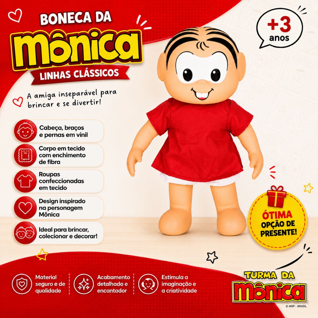 Boneca Mônica Clássicos Turma da Mônica Brinquedo Infantil Baby Brink Presente Menina Criança Colecionável - Imagem 2