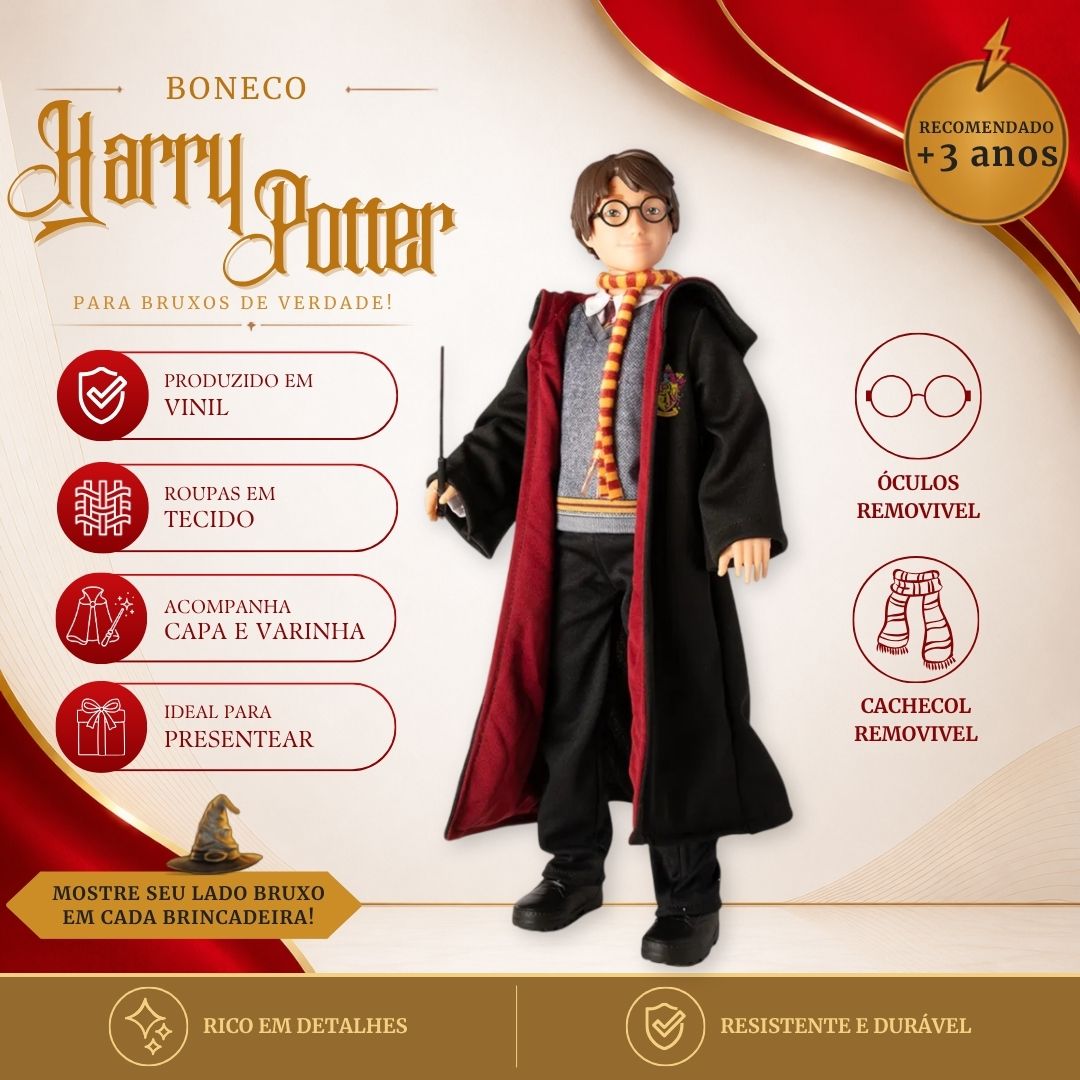 Boneco Harry Potter Articulado Capa Varinha Hogwarts Brinquedo Infantil Criança Diversão Brincar Presente Colecionável F - Imagem 2