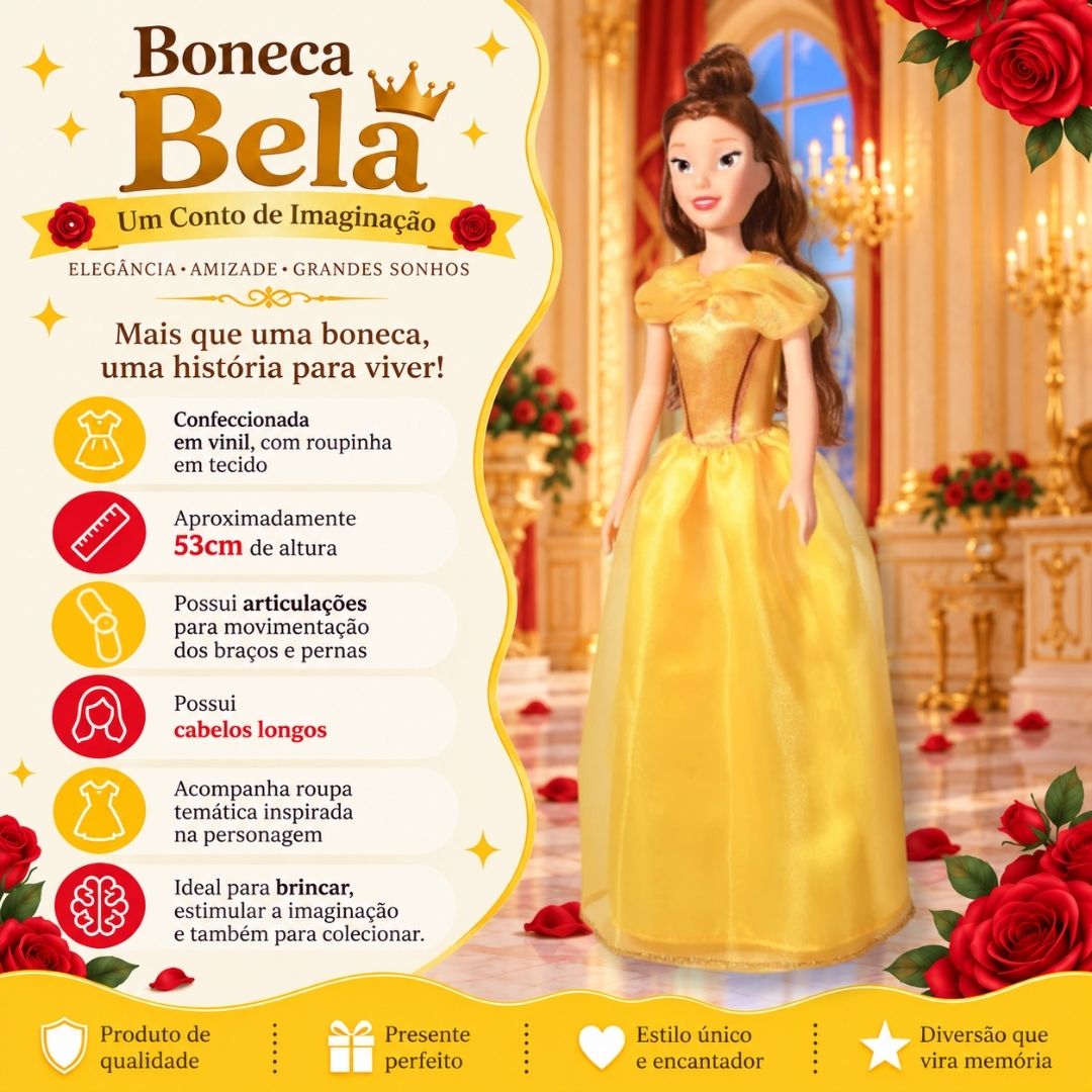 Boneca Bela e a Fera Mini My Size Disney Infantil Brinquedo Princesa Criança Presente Articulada Brincar - Imagem 2