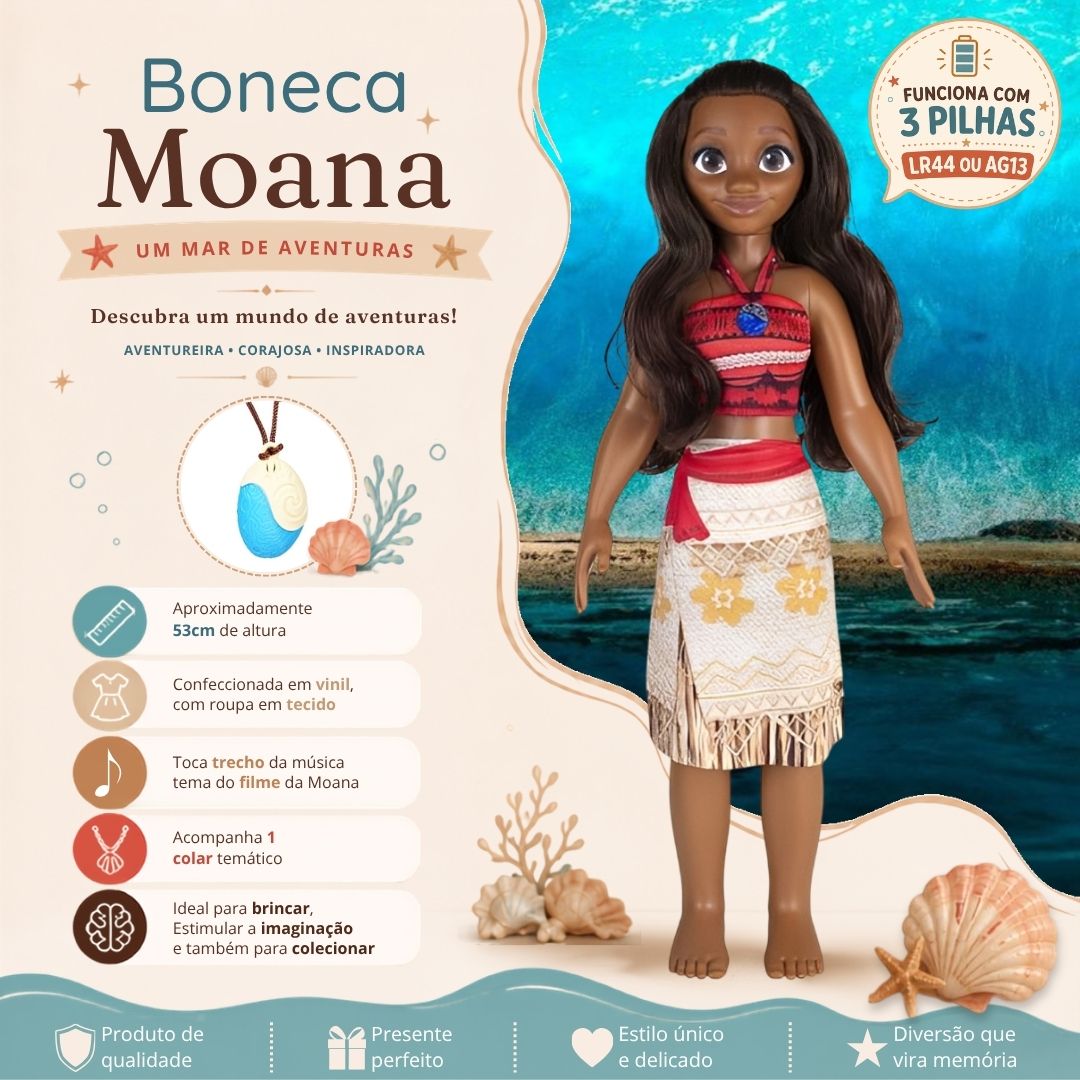 Boneca Moana Musical Mini My Size Disney Articulada Colar Som Temático Música Brinquedo Infantil Presente Brincar - Imagem 2