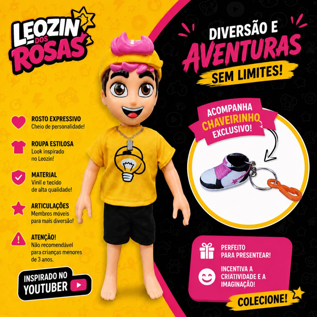 Boneco Leozin dos Rosas Chaveiro Brinquedo Infantil Presente Brincar Emilly Vick Criança Diversão Youtuber - Imagem 2
