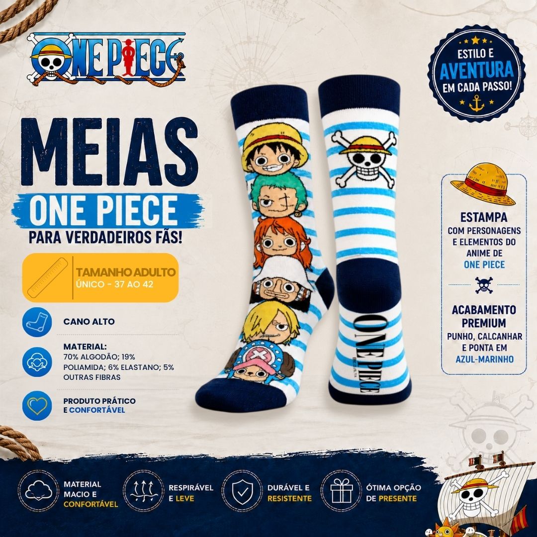 Meia One Piece Tam Único Adulto Cano Alto Anime Mangá Luffy Zoro Nami Sanji Chopper Azul Branco Confortável Inverno - Imagem 2