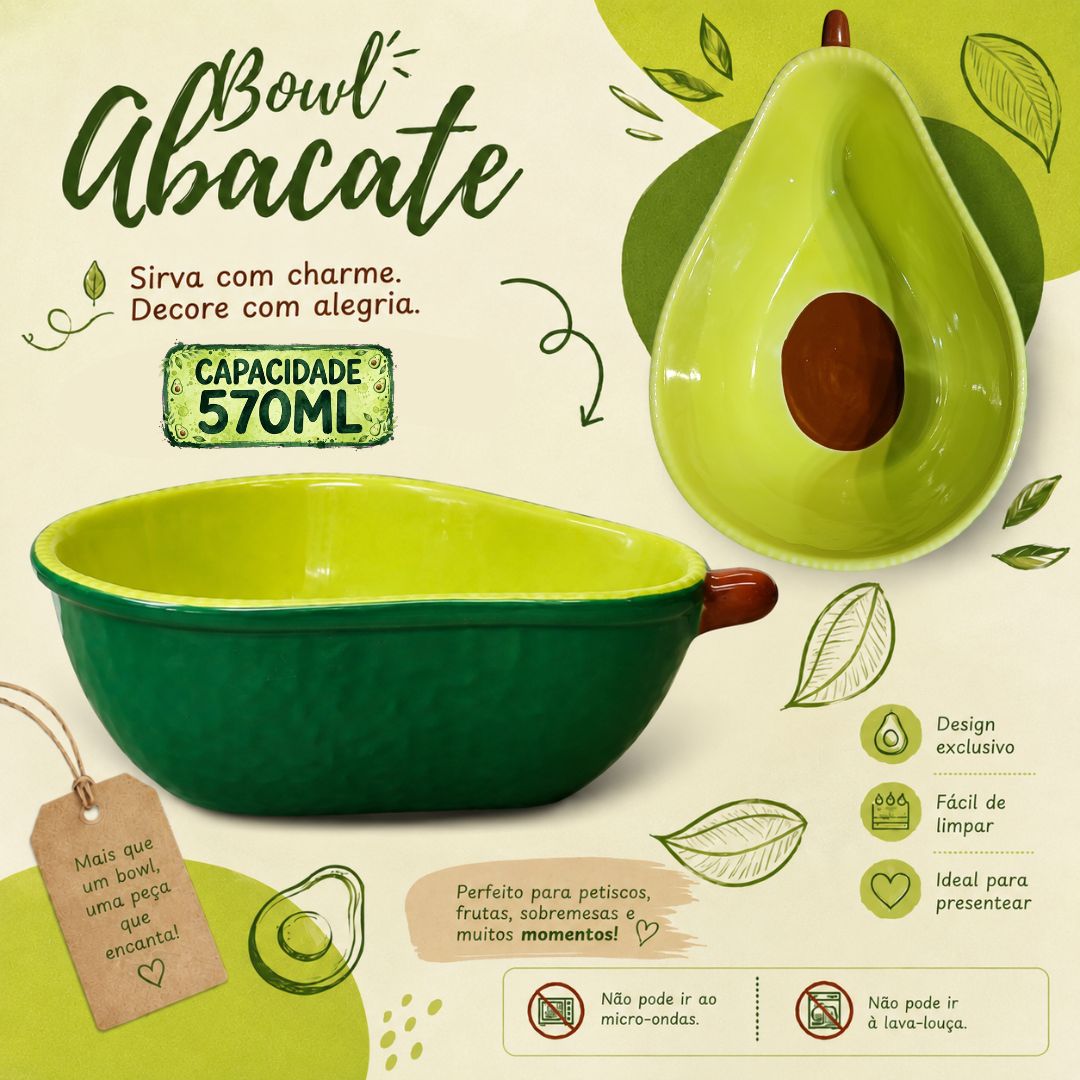 Bowl de Cerâmica Formato Abacate 570ml Verde Petiscos Cozinha Molhos Jantar Amigos Presente Sobremesa Decorativa - Imagem 2