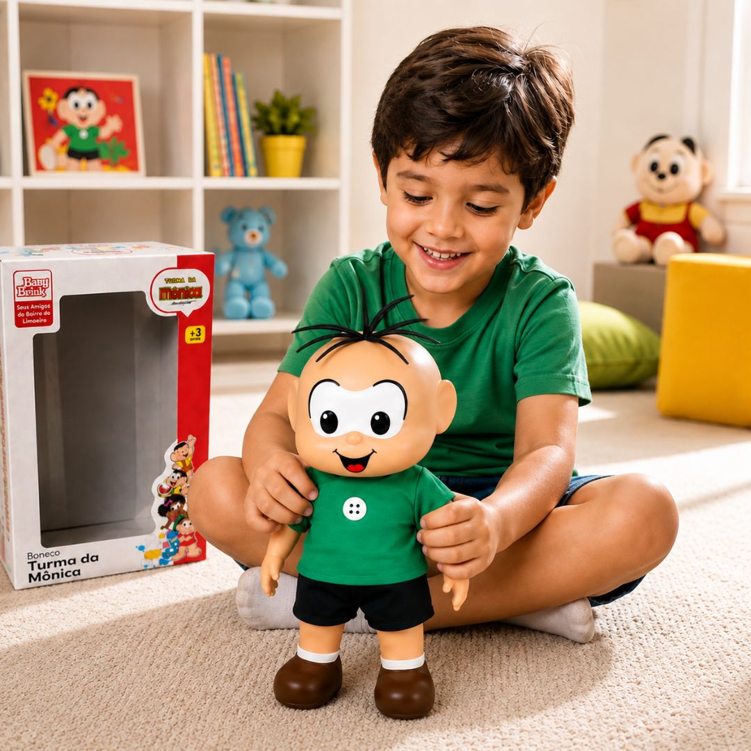 Boneco Cebolinha Clássicos Turma da Mônica Brinquedo Infantil Baby Brink Presente Menino Criança Colecionável - Imagem 3