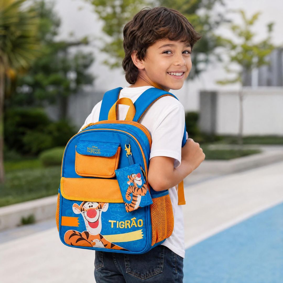 Mochila de Costas Infantil Tigrão Disney Escolar Menino Volta as Aulas Passeio Viagem Capuz Espaçosa - Imagem 3