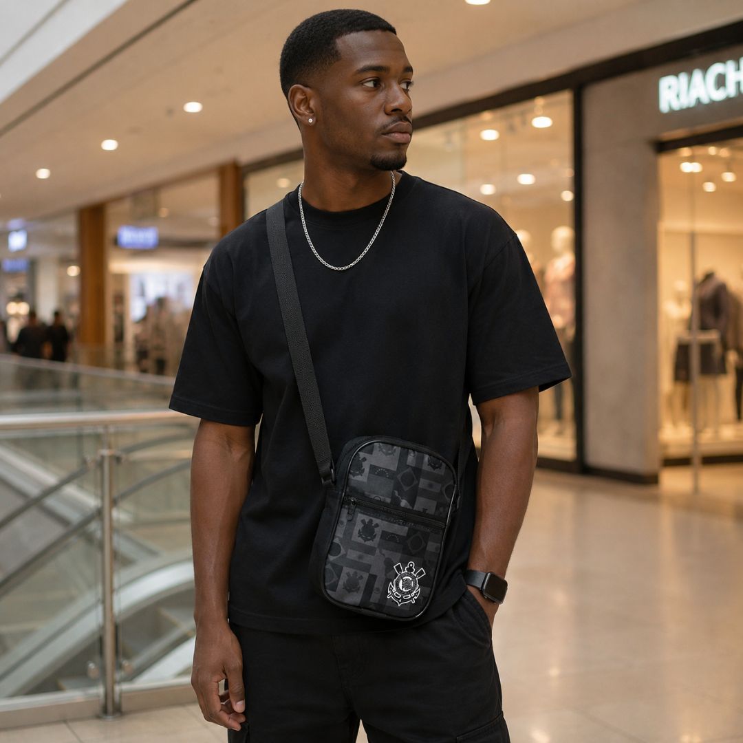 Shoulder Bag Sccp Corinthians Preto PaísesTransversal Pai Amigo Presente Timão Futebol Torcedor Acessórios Pochete Bolsa - Imagem 3
