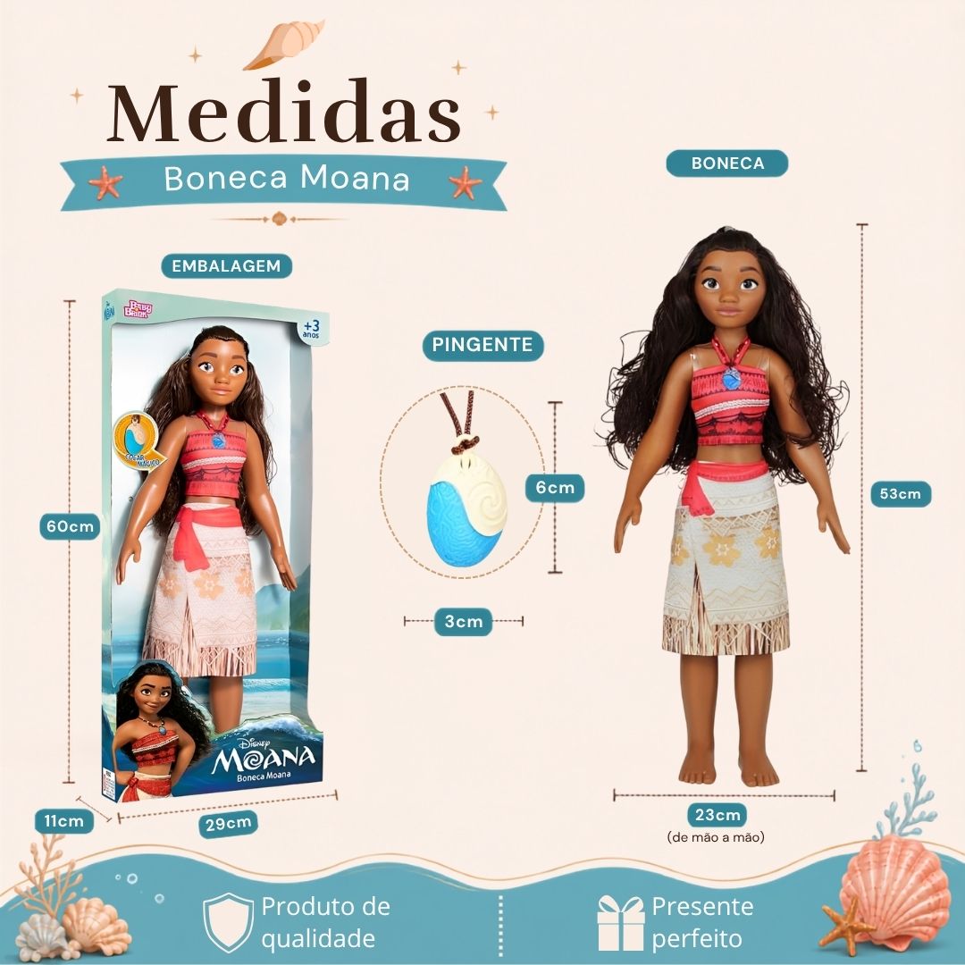Boneca Moana Mini My Size Disney Articulada Colar Temático Brinquedo Infantil Presente Brincar Criança - Imagem 5