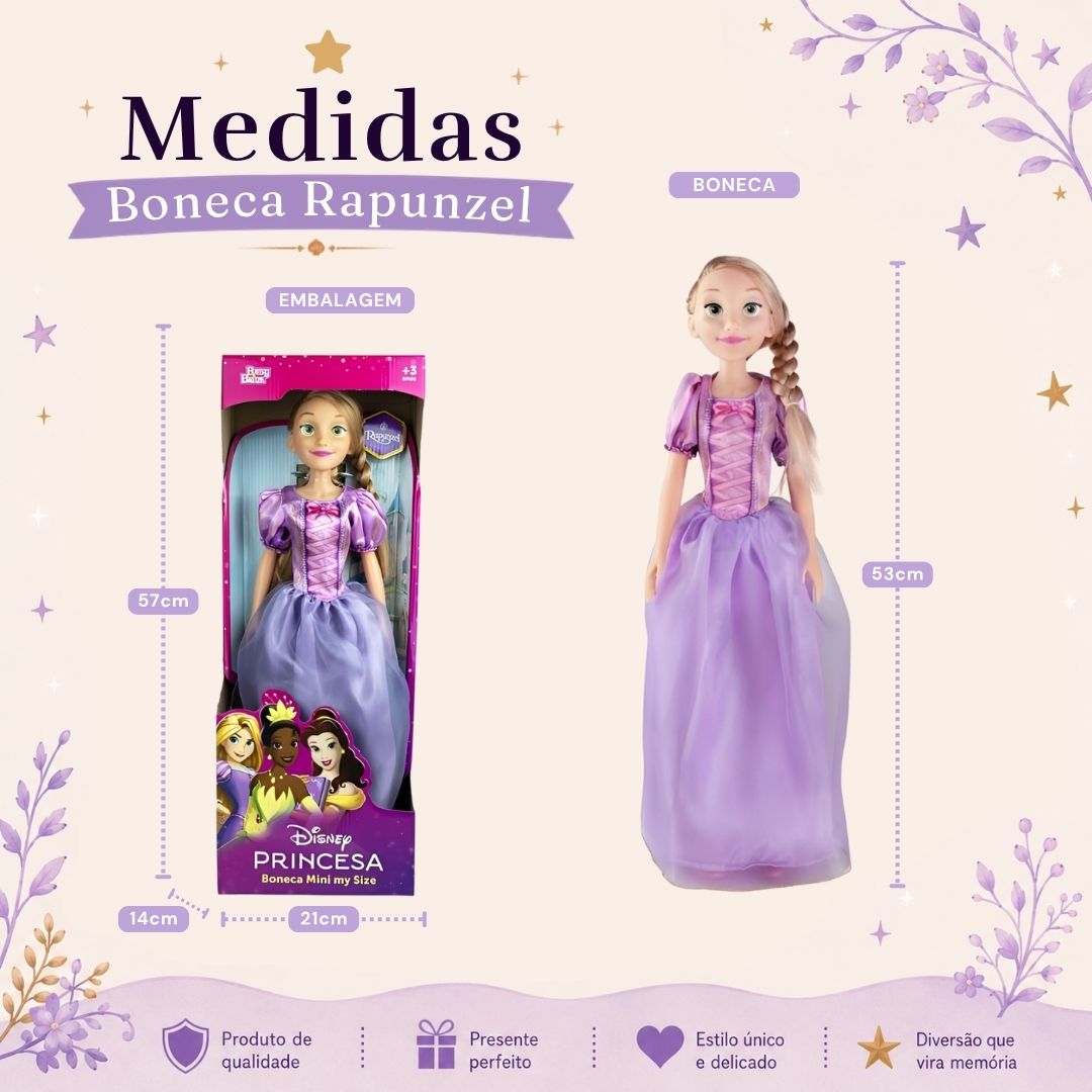 Boneca Rapunzel Mini My Size Disney Infantil Brinquedo Princesa Criança Presente Articulada Brincar - Imagem 5