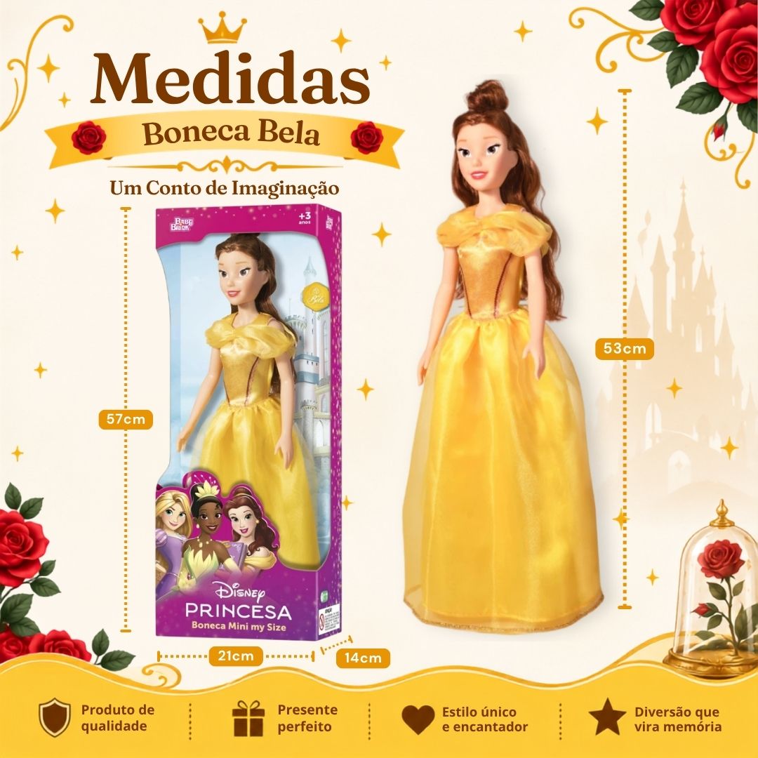 Boneca Bela e a Fera Mini My Size Disney Infantil Brinquedo Princesa Criança Presente Articulada Brincar - Imagem 5