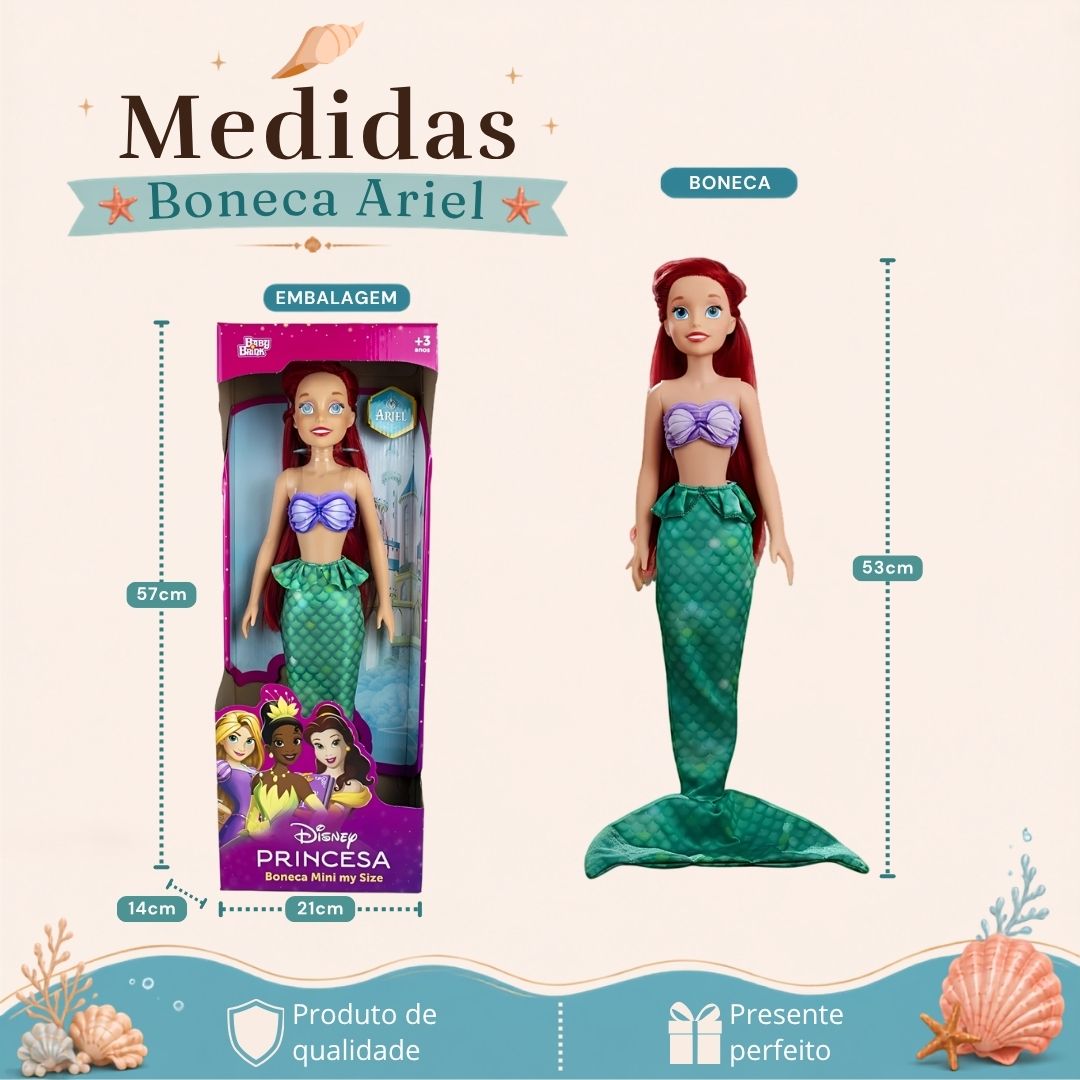 Boneca Ariel Mini My Size Disney Infantil Brinquedo Sereia Princesa Criança Presente Articulada Brincar - Imagem 5