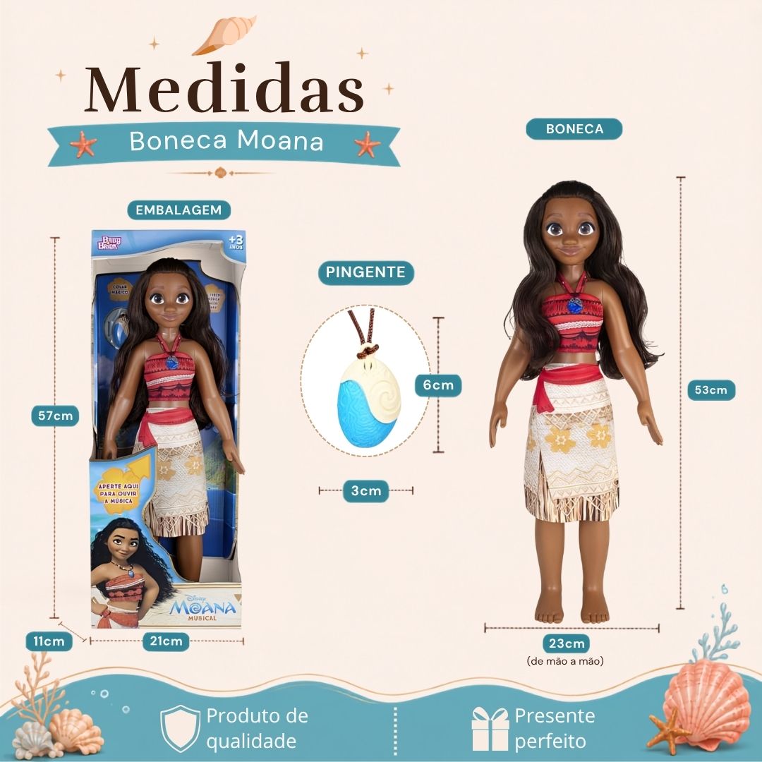 Boneca Moana Musical Mini My Size Disney Articulada Colar Som Temático Música Brinquedo Infantil Presente Brincar - Imagem 5