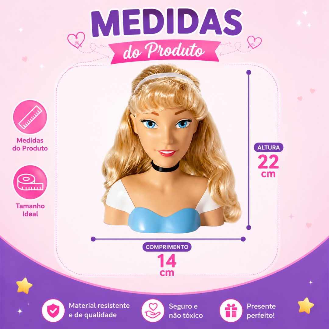 Boneca Busto Styling Head Princesa Cinderela Disney Infantil Pentear Cabelo Brinquedo Menina Criança Presente Acessórios - Imagem 5