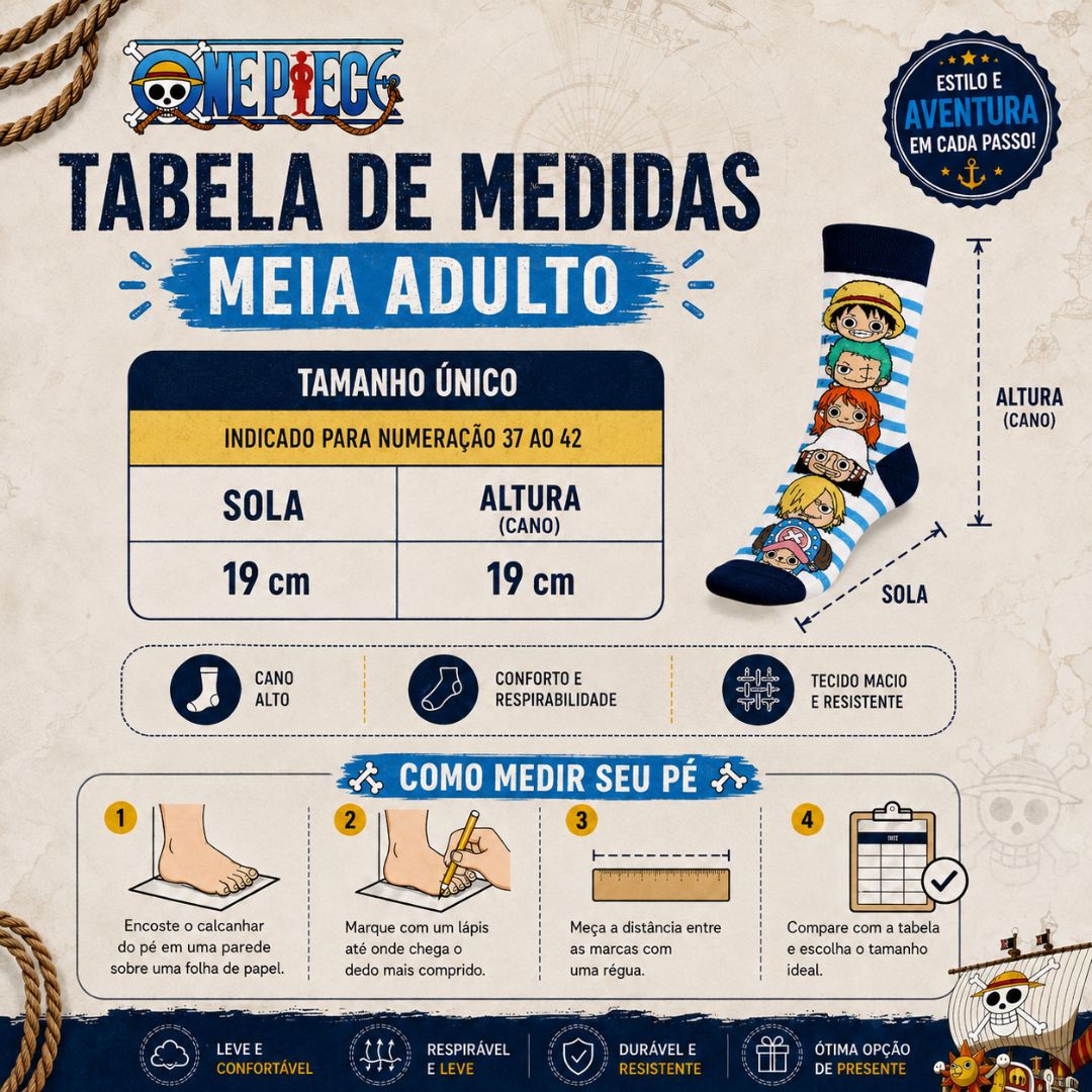 Meia One Piece Tam Único Adulto Cano Alto Anime Mangá Luffy Zoro Nami Sanji Chopper Azul Branco Confortável Inverno - Imagem 5