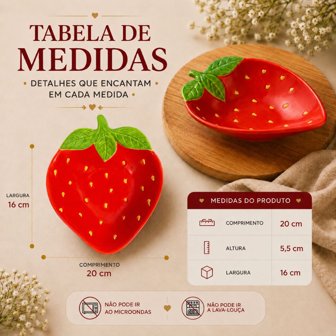 Bowl Formato Morango De Cerâmica 20cm Vermelho Sobremesa Petiscos Cozinha Molhos Jantar Presente Mesa Posta - Imagem 5