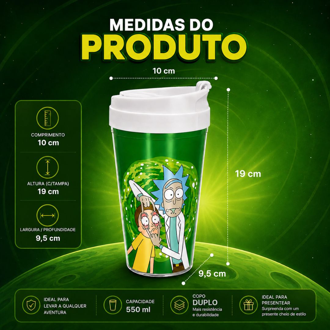 Copo Viagem Rick And Morty Portal Verde 550ml Presente Bebidas Café Série Geek Tampa Branca - Imagem 5