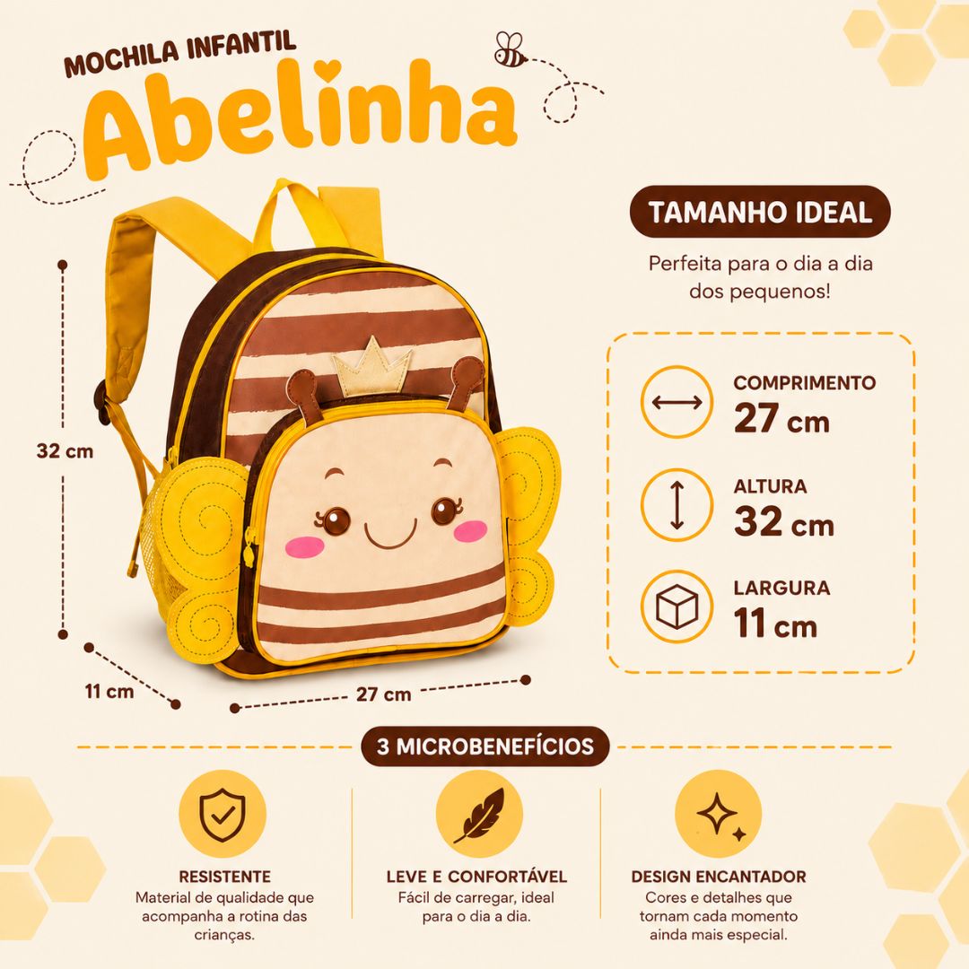 Mochila de Costas Infantil Abelhinha Borboleta Escolar Passeio Criança Viagem Volta as Aulas - Imagem 5