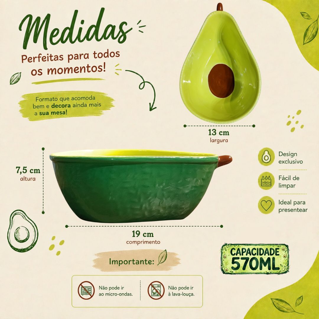 Bowl de Cerâmica Formato Abacate 570ml Verde Petiscos Cozinha Molhos Jantar Amigos Presente Sobremesa Decorativa - Imagem 6
