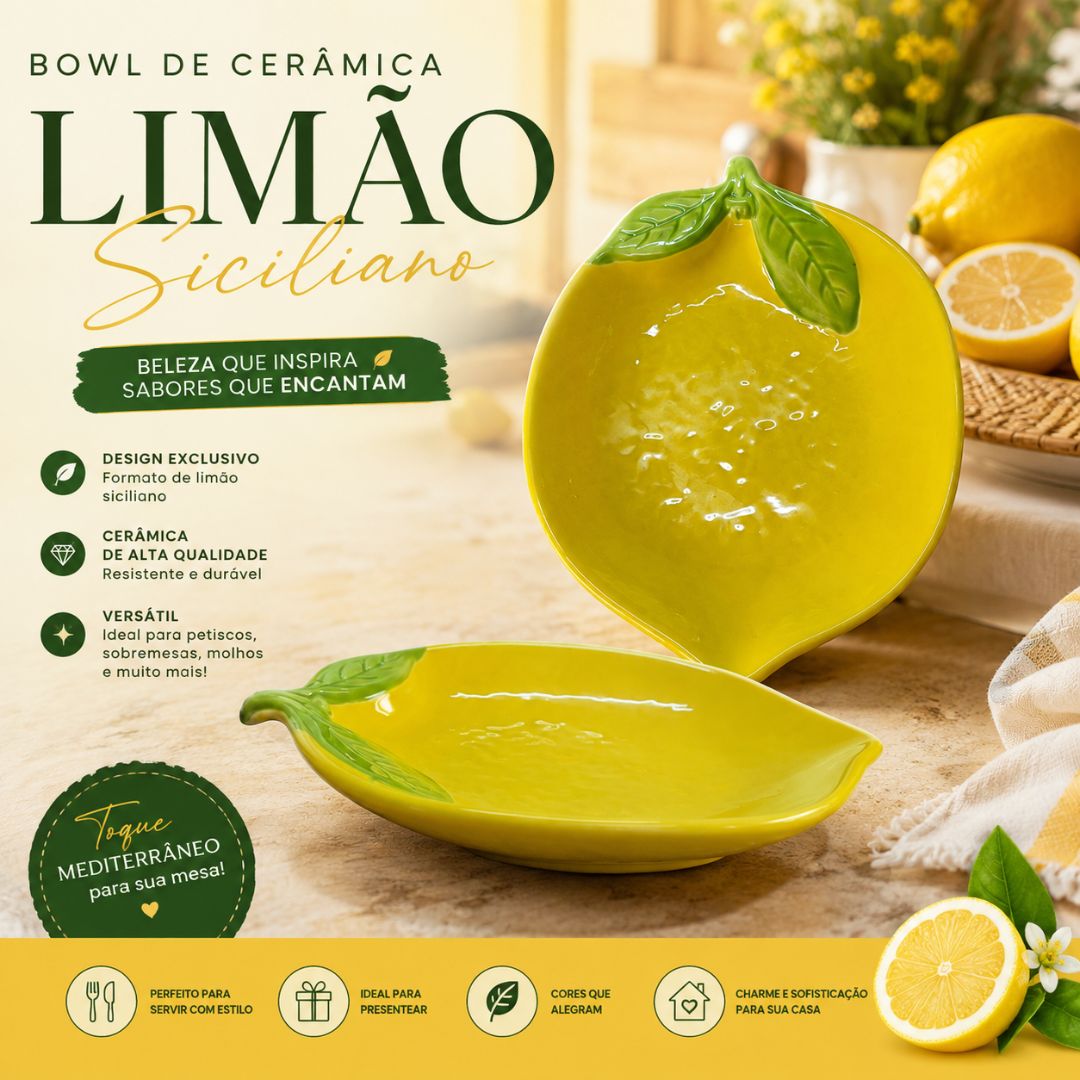 Bowl Formato Limão Siciliano De Cerâmica Amarelo 15cm Sobremesa Petiscos Cozinha Molhos Jantar Presente Amigos - Imagem 2