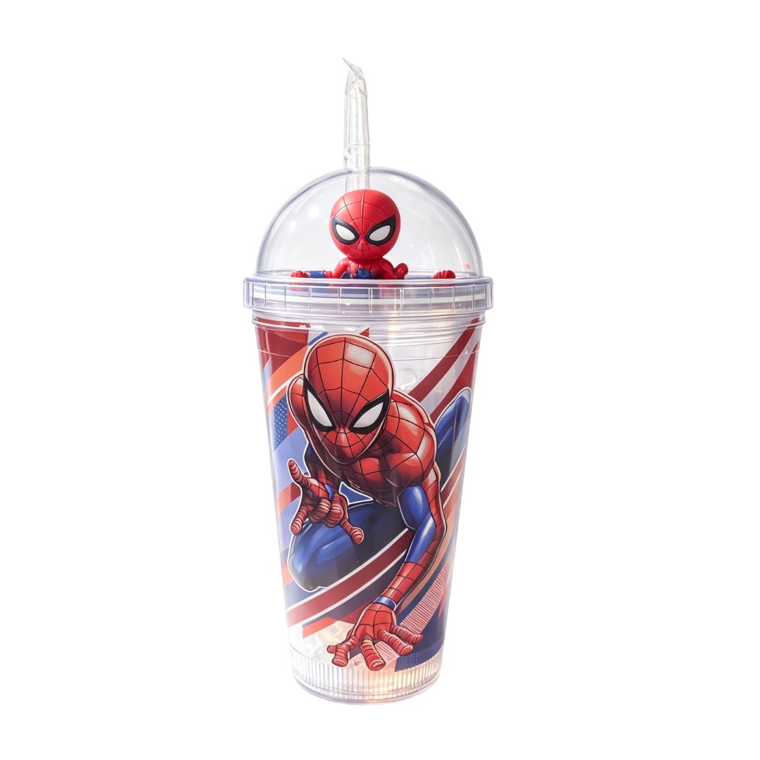 Copo c/ Canudo Led Homem Aranha 450ml Infantil Vermelho Preto Transparente Azul Bebidas Duplo Marvel Criança Presente - Imagem 4