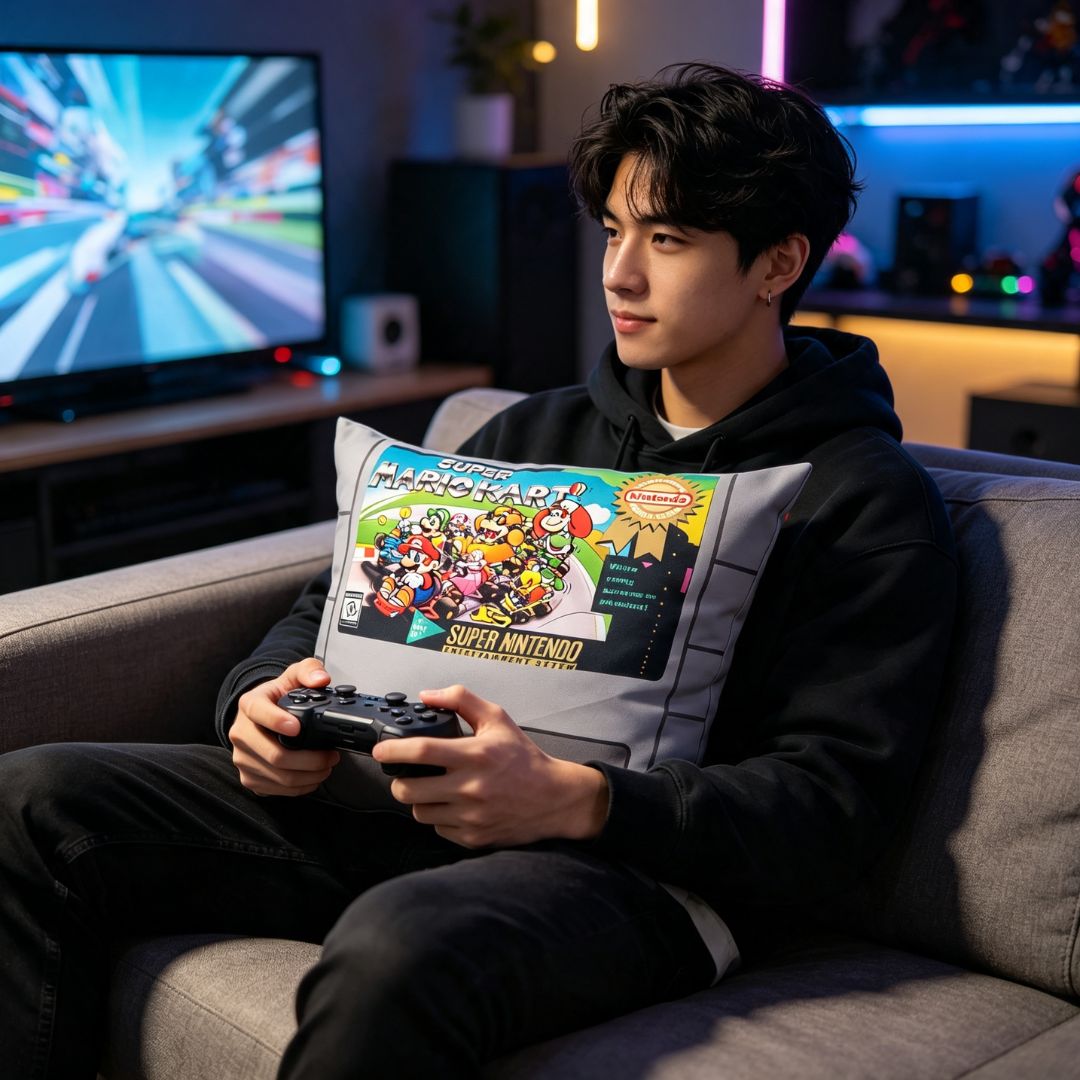 Almofada Fita Nintendo Super Mario Kart Cinza Gamer Decoração Presente Luigi Quarto - Imagem 3
