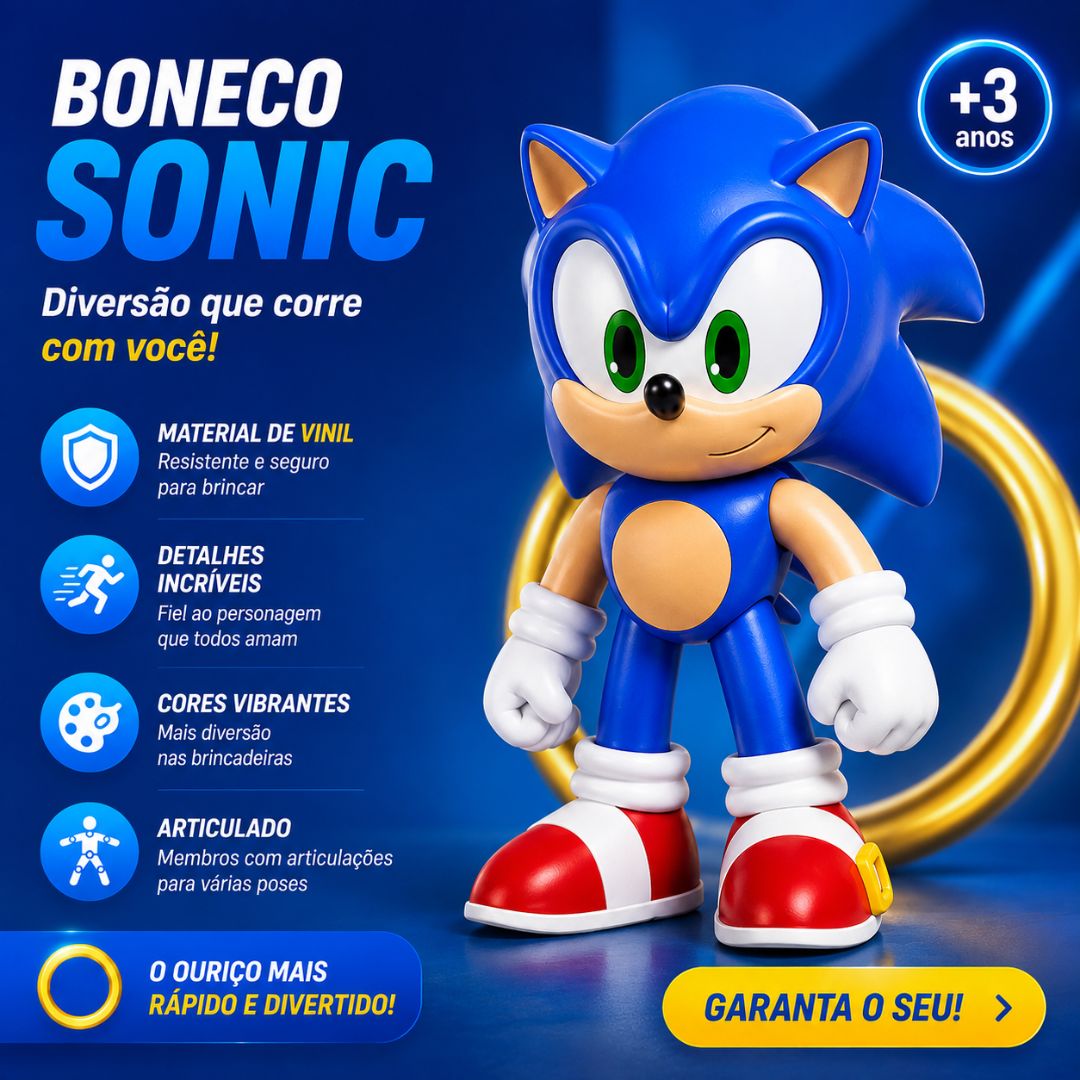 Boneco Sonic The Hedgehog Brinquedo Azul Infantil Colecionável Presente Criança Diversão Filme - Imagem 2