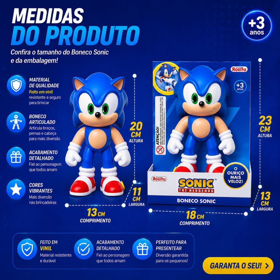 Boneco Sonic The Hedgehog Brinquedo Azul Infantil Colecionável Presente Criança Diversão Filme - Imagem 5
