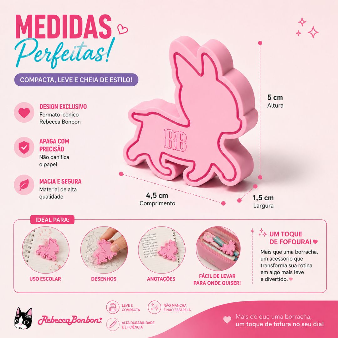 Borracha Formato Cachorrinho Rebecca Bonbon Escolar Cores Sortidas Volta Aulas Estudo Fofa Corrigir Divertido Apagar - Imagem 5