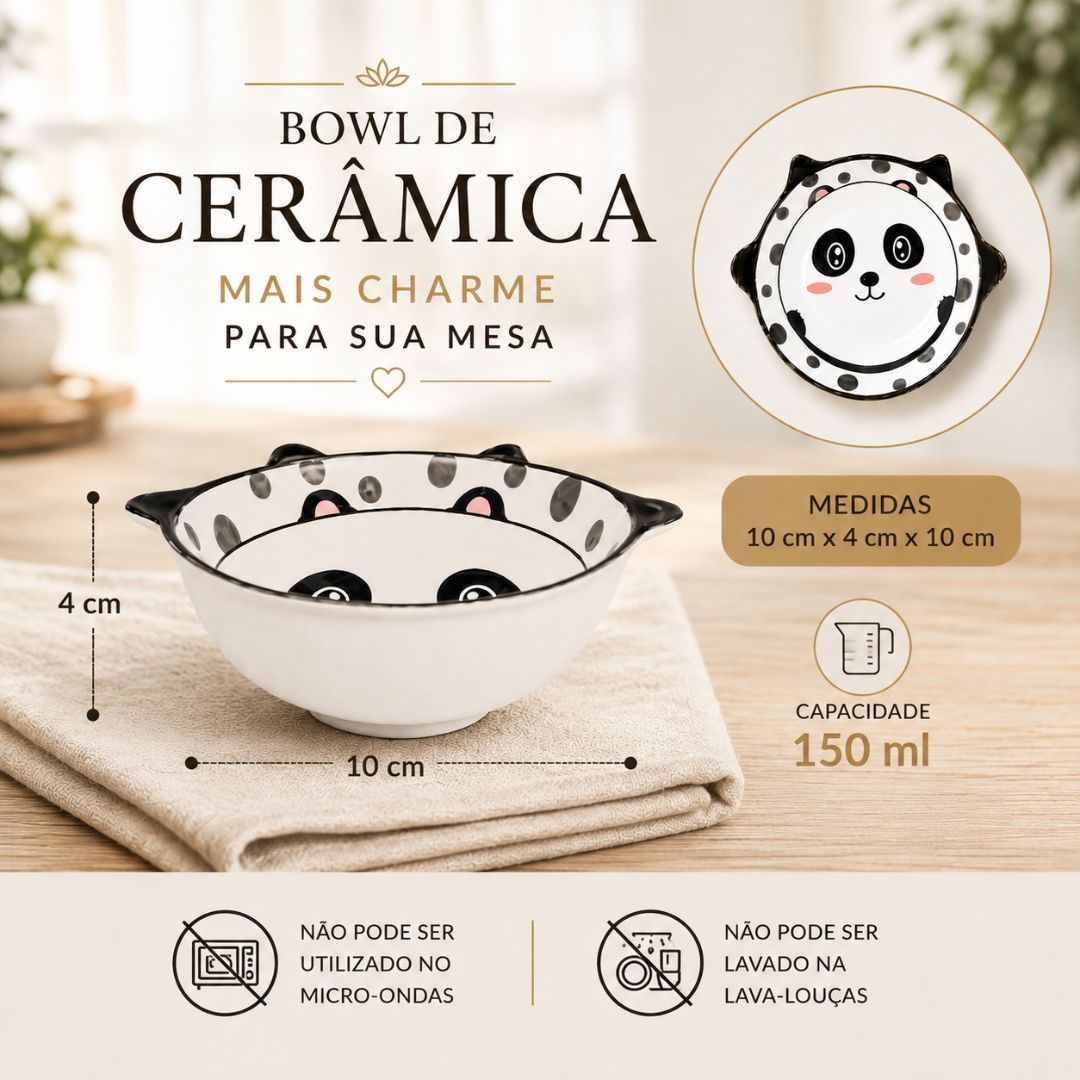 Bowl Cerâmica 150ml Cereja Urso Panda Gato Urso Petisco Sobremesa Jantar Almoço Mesa Posta Presente - Imagem 7
